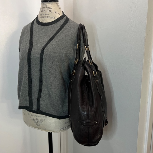 Cole Haan Dark Chocolate Brown Leather Top Handle Zip Closure - beautiful/roomy - Picture 3 of 16